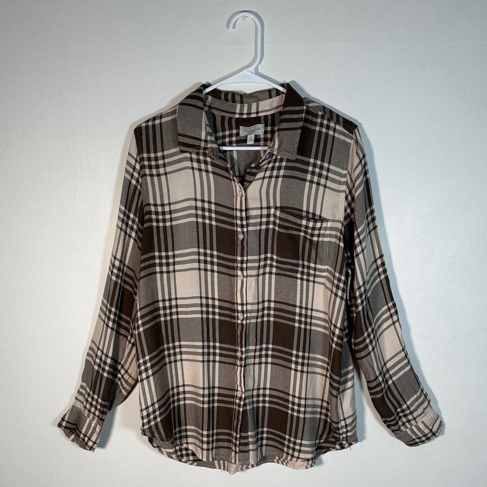 Lucky Brand Shirt Plaid Button-Front Long Sleeve Brown - Cream And Olive Size L